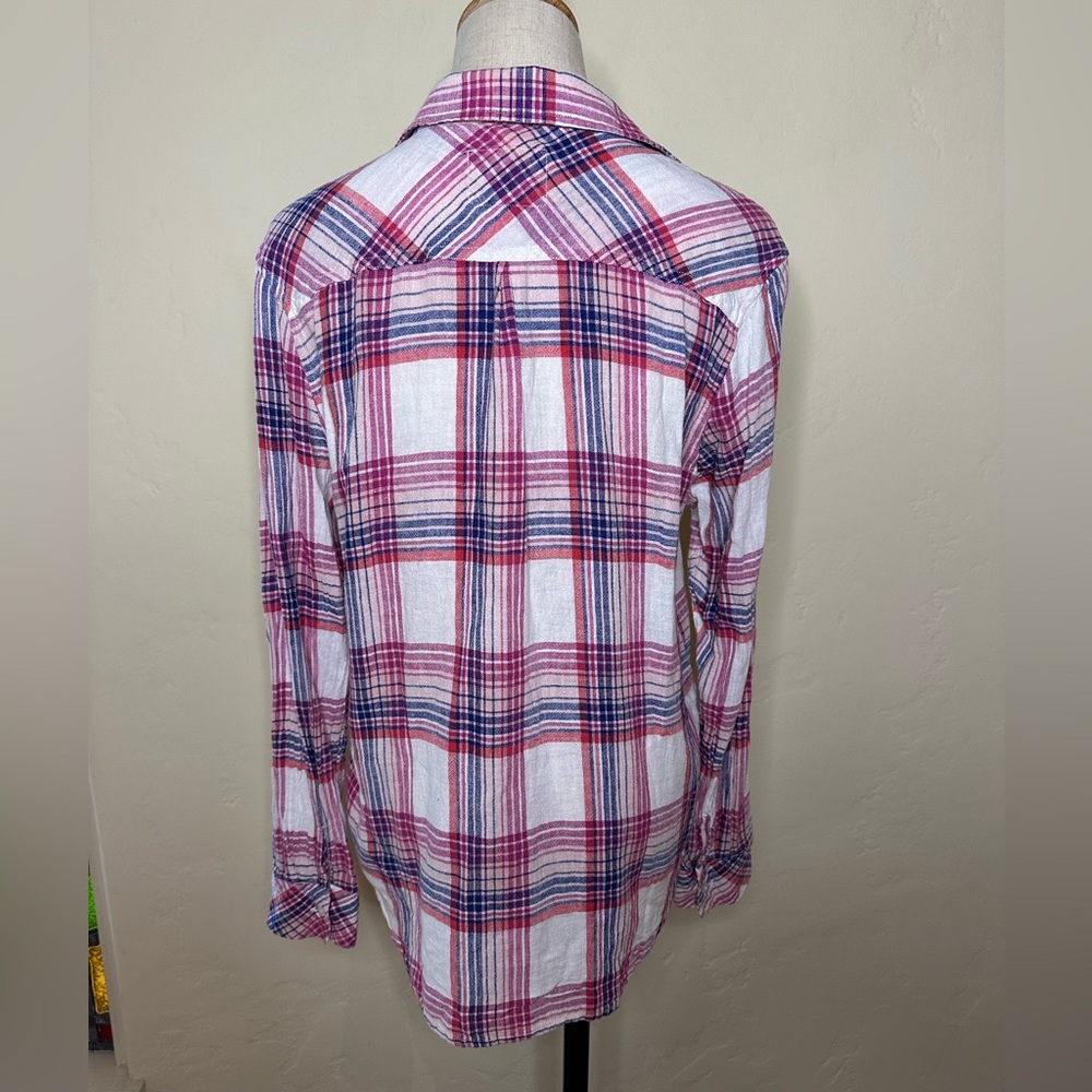 Rails “Charli” plaid linen rayon blouse in fuschia & white peach Size Medium - Picture 3 of 9